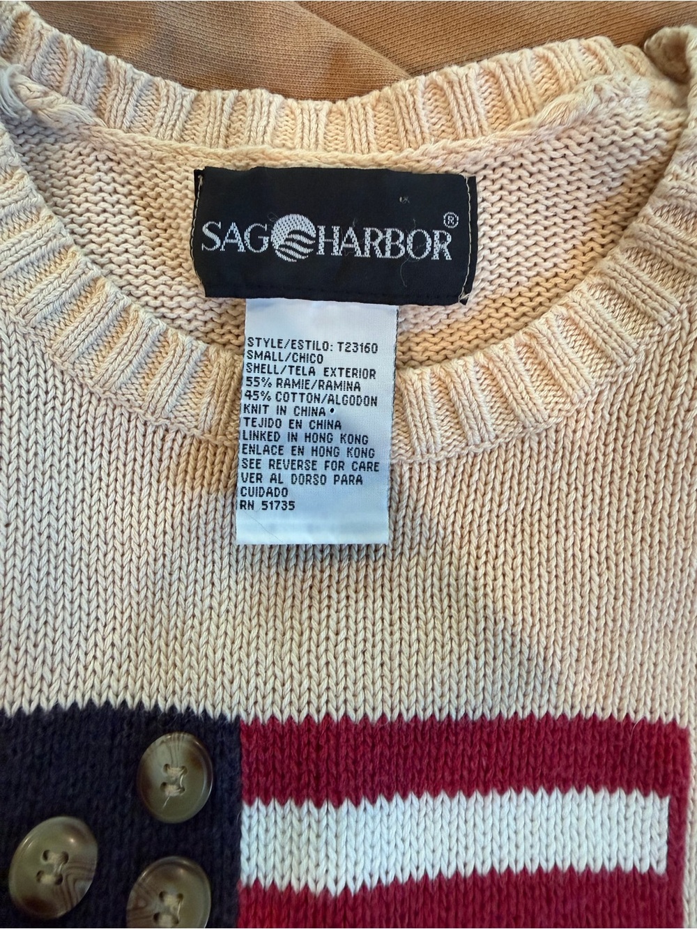 SAG HARBOR Beige Short-Sleeve Knit Top with Flag Detail - Picture 2 of 4